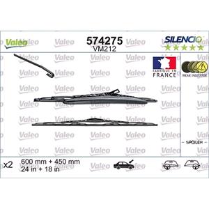 Wiper Blades, Valeo VM212 Silencio Flat Wiper Blades Front Set (600 / 450mm) for MEGANE II 2002 Onwards, Valeo