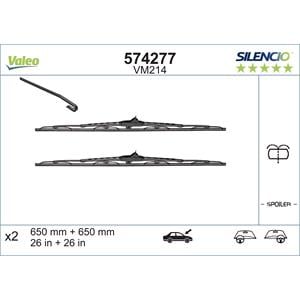 Wiper Blades, Valeo VM214 Silencio Flat Wiper Blades Front Set (650 / 650mm) for C8 2002 Onwards, Valeo