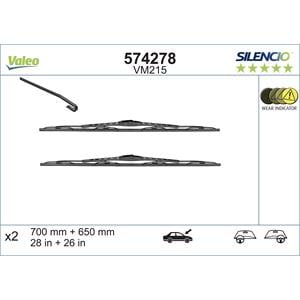Wiper Blades, Valeo VM215 Silencio Flat Wiper Blades Front Set (700 / 650mm) for GALAXY 1995 to 2006, Valeo