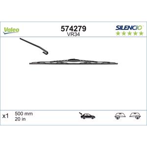 Wiper Blades, Valeo VR34 Silencio Rear Wiper Blade (500mm) for MEGANE Cabriolet 1996 to 2003, Valeo