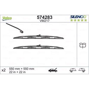 Wiper Blades, Valeo VM217 Silencio Flat Wiper Blades Front Set (550 / 550mm) for 405 Estate  1987 to 1992, Valeo