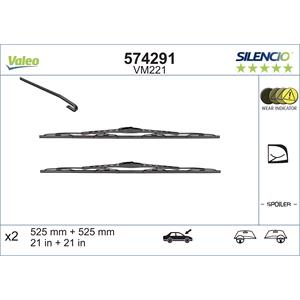 Wiper Blades, Valeo VM221 Silencio Curved Wiper Blades Set (525 / 525mm) for Skoda SUPERB 2002 to 2005, Valeo