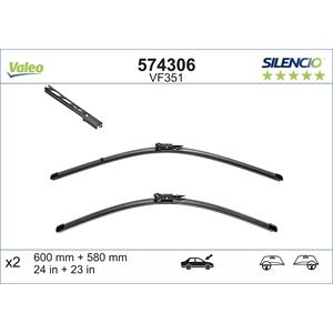 Wiper Blades, Valeo VF351 Silencio Flat Wiper Blades Front Set (600 / 580mm   Pinch Tab Arm Connection) for Alpina B5 2005 Onwards, Valeo