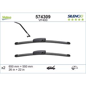 Wiper Blades, Valeo VF400 Silencio Flat Wiper Blades Front Set (650 / 550mm   Side Pin Arm Connection) for SCÉNIC II 2003 to 2009, Valeo