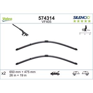 Wiper Blades, Valeo VF405 Silencio Flat Wiper Blades Front Set (650 / 475mm   Side Pin Arm Connection) for C MAX 2007 to 2010, Valeo