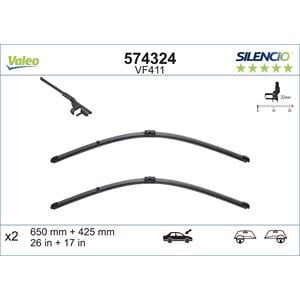 Wiper Blades, Valeo VF411 Silencio Flat Wiper Blades Front Set (650 / 425mm   Side Pin Arm Connection) for FOCUS II 2004 to 2011, Valeo