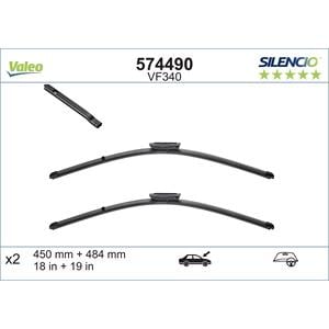 Wiper Blades, Valeo VF340 Silencio Flat Wiper Blades Front Set (450 / 484mm   Bayonet Arm Connection) for Mini One Cooper 2005 2013, Valeo