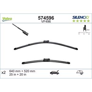 Wiper Blades, Valeo VF496 Silencio Flat Wiper Blades Front Set (640 / 520mm   Push Button Arm Connection) for Audi A7 Sportback 2010 to 2017, Valeo