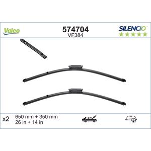 Wiper Blades, Valeo VF384 Silencio Flat Wiper Blades Front Set (650 / 350mm   Bayonet Arm Connection) for Renault Clio IV 2013 2019, Valeo
