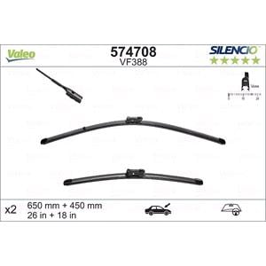 Wiper Blades, Valeo VF388 Silencio Flat Wiper Blades Front Set (650 / 450mm   Push Button Arm Connection) for Skoda Karoq 2017 Onwards, Valeo