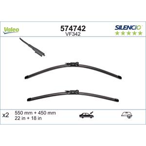 Wiper Blades, Valeo VF342 Silencio Flat Wiper Blades Front Set (550 / 450mm   Pinch Tab Arm Connection) for 1 2011 Onwards, Valeo