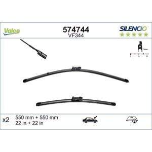 Wiper Blades, Valeo VF344 Silencio Flat Wiper Blades Front Set (550 / 550mm   Push Button Arm Connection), Valeo