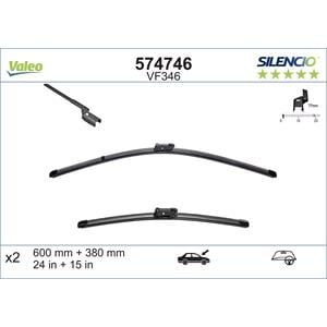 Wiper Blades, Valeo VF346 Silencio Flat Wiper Blades Front Set (600 / 380mm   Push Button Arm Connection) for YPSILON 2011 Onwards, Valeo