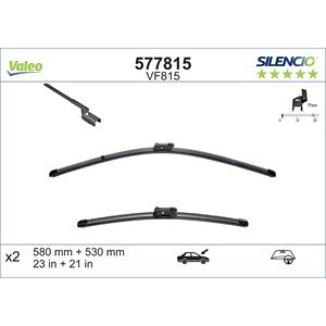Wiper Blades, Valeo VF815 Silencio Flat Wiper Blades Front Set (580 / 530mm   Push Button Arm Connection) for RANGE ROVER EVOQUE 2011 to 2018, Valeo