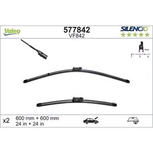 Wiper Blades, Valeo VF842 Silencio Flat Wiper Blades Front Set (600 / 600mm   Push Button Arm Connection) for Volkswagen Amarok 2010 Onwards, Valeo