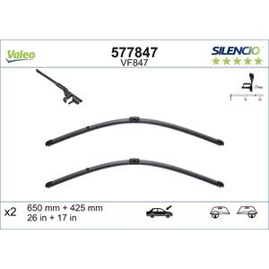 Wiper Blades, Valeo VF847 Silencio Flat Wiper Blades Front Set (650 / 425mm   Side Pin Arm Connection) for Alpina B6 Coupe 2011 Onwards, Valeo