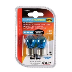 Bulbs - by Bulb Type, 12V Blue Dyed Glass, double filament lamp - P21-5W - 21-5W - BAY15d - 2 pcs  - D-Blister, Pilot