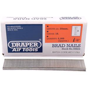 Air Tool Staples and Nails, Draper 59824 20mm Brad Nails (5000), Draper