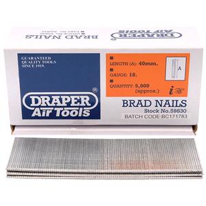 Air Tool Staples and Nails, Draper 59830 40mm Brad Nails (5000), Draper