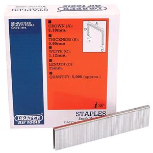 Staples, Draper 59839 25mm Staples (5000), Draper