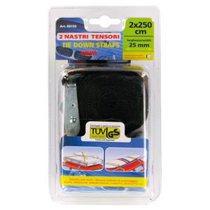 Set of 2 Quality Tie Down Straps with Steel Clamps - 250cm