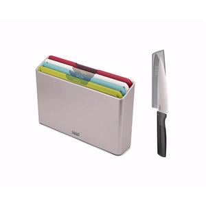 Kitchen and Dining, Joseph Joseph Folio Icon 4 Piece Multicolour Chopping Board Set with Chef’s Knife, JosephJoseph