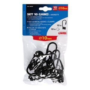 Straps and Ratchet Tie Downs, Set 10 metal hooks + clamps   O 10 mm, Lampa