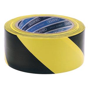 Tapes, Draper 63382 33M x 50mm Black and Yellow Adhesive Hazard Tape Roll, Draper