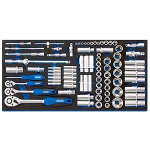 Socket Set, Draper 63540 1 4 inch, 3 8 inch, and 1 2 inch Socket Set in Full Drawer EVA Insert Tray (84 Piece), Draper