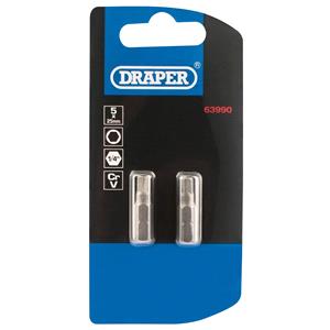Insert Bits, Draper 63990 Hexagonal Insert Bit, 5mm, 1/4" Hex, 25mm Long (Pack of 2), Draper