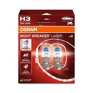 Bulbs   by Bulb Type, Osram Night Breaker Laser 12V 55W H3 +150% Brighter Headlight Bulb   Twin Pack, Osram