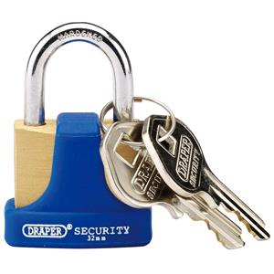 Locks and Security, Draper 64164 32mm Solid Brass Padlock and 2 Keys with Hardened Steel Shackle and Bumper, Draper