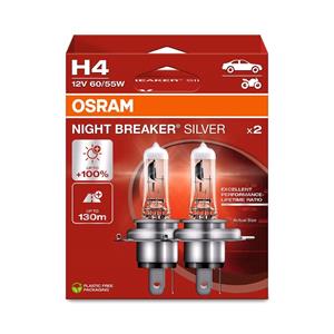 Fog Lamp Bulbs, Osram Night Breaker Silver 12V 60/55W H4 +100% Brighter Bulb   Twin Pack, Osram