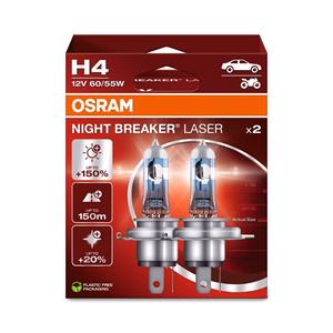 Fog Lamp Bulbs, Osram Night Breaker Laser 12V 60/55W H4 +150% Brighter Headlight Bulb   Twin Pack, Osram