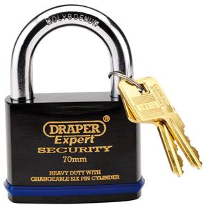 Locks and Security, Draper Expert 64195 70mm Heavy Duty Padlock and 2 Keys with Super Tough Molybdenum Steel Shackle, Draper