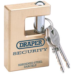 Locks and Security, Draper Expert 64201 63mm Quality Close Shackle Solid Brass Padlock and 2 Keys with Hardened Steel Shackle, Draper