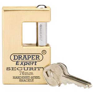 Locks and Security, Draper Expert 64202 76mm Quality Close Shackle Solid Brass Padlock and 2 Keys with Hardened Steel Shackle, Draper