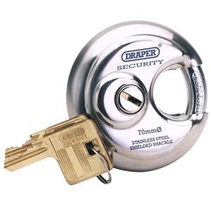 Locks and Security, Draper Expert 64209 70mm Diameter Stainless Steel Padlock and 2 Keys, Draper