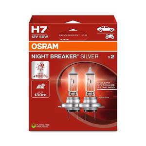 Bulbs   by Bulb Type, Osram Night Breaker Silver 12V 55W H7 +100% Brighter Bulb   Twin Pack, Osram