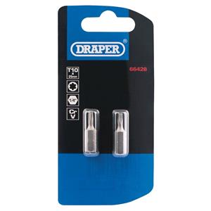 1/4" Draper TX STAR®, Draper 66428 TX STAR Insert Bit, 1/4" Hex, 25mm Long, T10 (Pack of 2), Draper