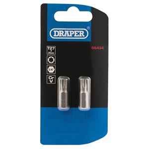 1/4" Draper TX STAR®, Draper 66434 TX STAR Insert Bit, 1/4" Hex, 25mm Long, T27 (Pack of 2), Draper