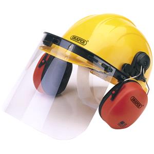 Power Tool Safety Equipment, Draper 69933 Safety Helmet with Ear Muffs and Visor, Draper