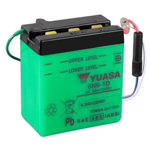 Motorcycle Batteries, Yuasa Motorcycle Battery   6N6 1D 6V Conventional Battery, Dry Charged, Contains 1 Battery, Acid Not Included, YUASA