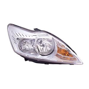 Lights, Right Headlamp (With Chrome Bezel, Halogen, Takes H7 / H1 Bulbs, Supplied With Motor, Original Equipment) for Ford FOCUS II Saloon 2008 2011, 