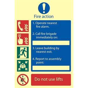 Signs and Stickers, Draper 72157 Glow In The Dark 'Fire Action Procedure' Mandatory Sign, Draper