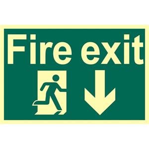 Signs and Stickers, Draper 72600 Glow In The Dark 'Fire Exit Arrow Down' Safety Sign, Draper