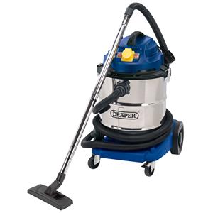 Vacuum Cleaners, Draper 75443 50L 110V Wet and Dry Vacuum Cleaner with Stainless Steel Tank and 110V Power Tool Socket (1500W), Draper
