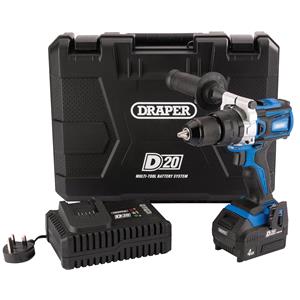 Drills and Cordless Drivers, Draper 79894 D20 20V Brushless Combi Drill with 4Ah Battery, Fast Charger and Case, Draper