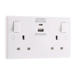 Connected Home, BG Electrical Double 13A Socket with Type A and C Charging Ports   30W, BG Electrical