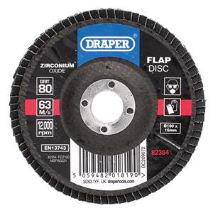 Disc Flaps, Draper 82354 Zirconium Oxide Flap Disc, 100 x 16mm, 80 Grit, Draper